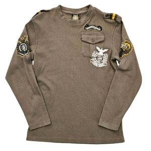 VINTAGE Y2K SouthPole Olive Green Waffle Knit Thermal Military Eagle Top Medium